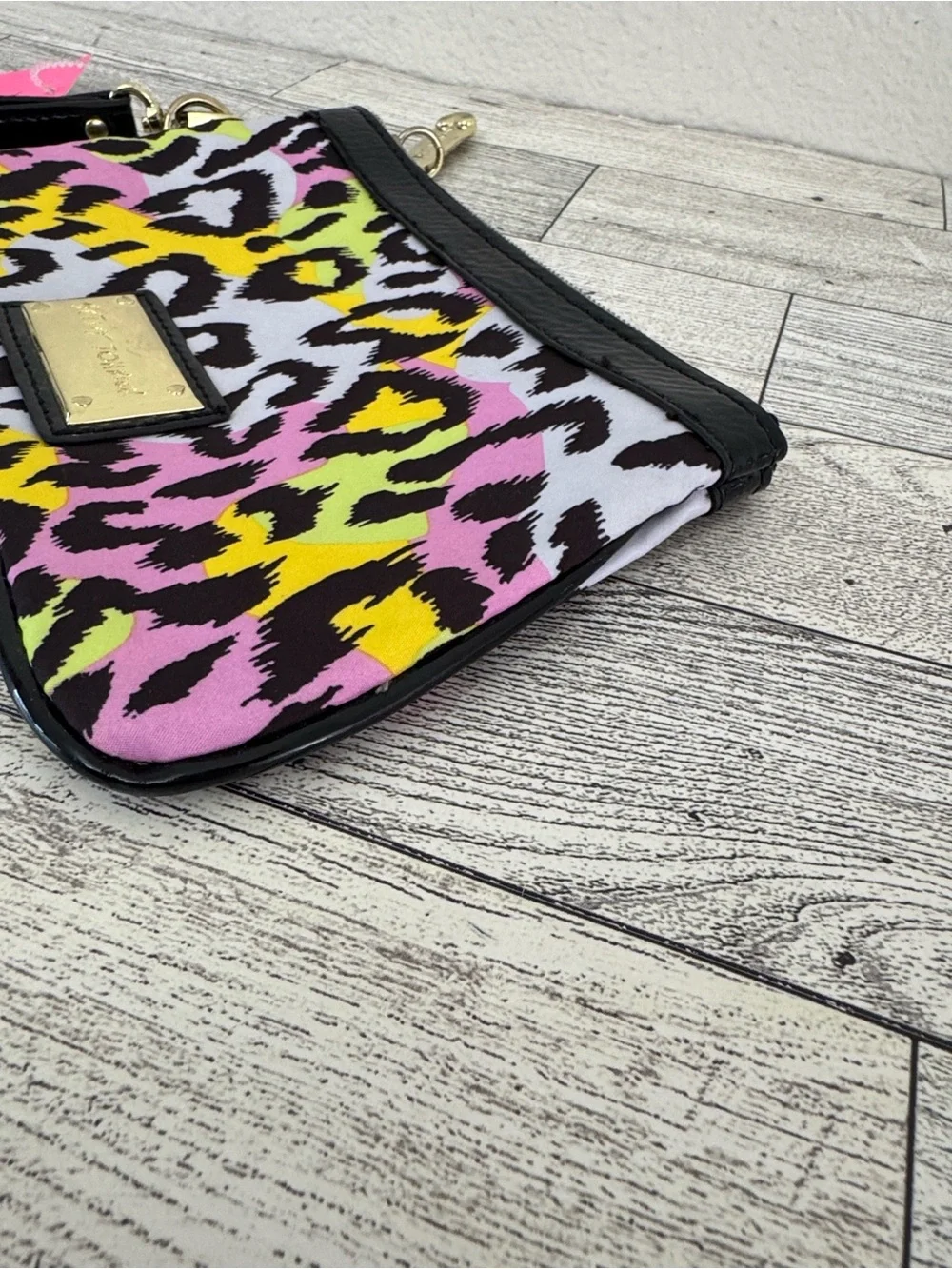 Betsey Johnson Neon Pastel Leopard Print Wristlet NWT